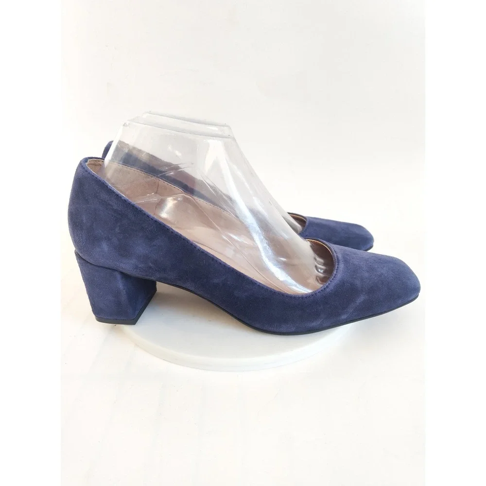 Naturalizer Pumps 8 Block Heel Navy Blue Suede Square Toe Comfort Office Shoes